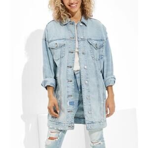 American Eagle Distressed Cotton Oversized Blue Jean Denim Jacket Women's XXL